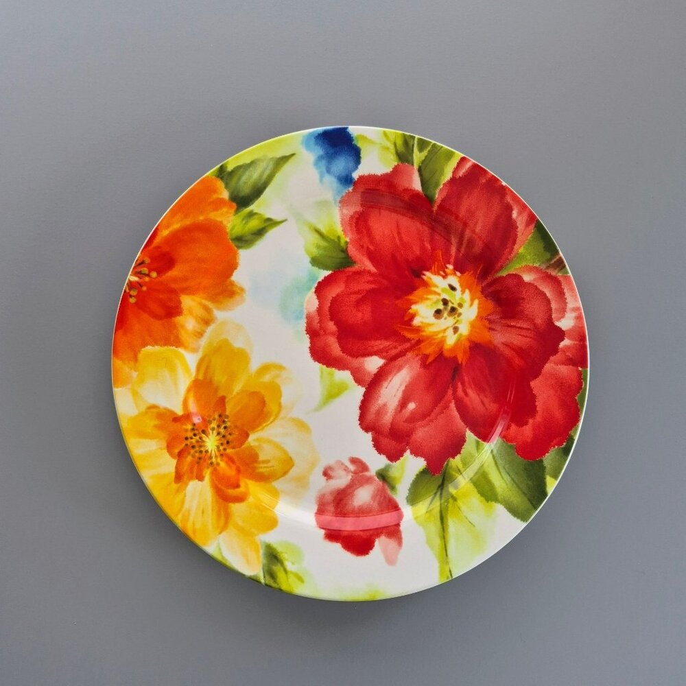 Pier 1 Imports Amelia Floral Dinner Plate, Bright Colored Flowers, Ironstone